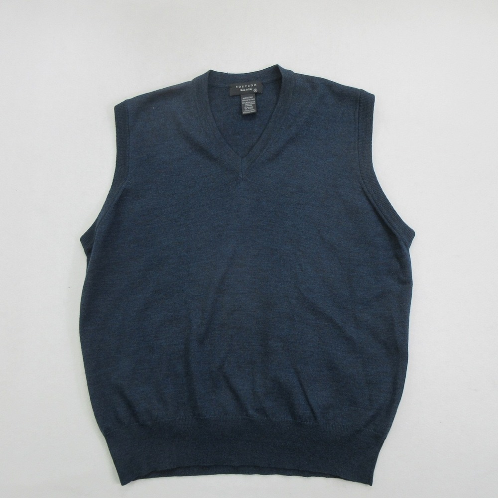 Toscano Men's Sweater Vest Size XL Pullover Blue Merino Wool V-Neck Italy